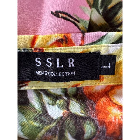 SSLR Mens Pineapple Print Short-Sleeve Button-Down Shirt L Cotton Tropical Hawai - Picture 5 of 16